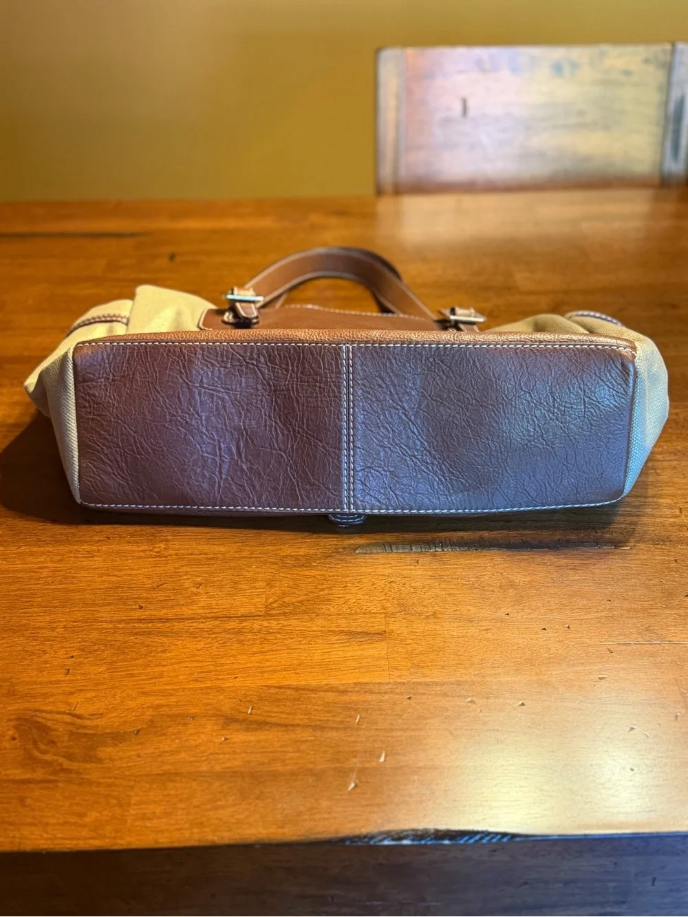 kate spade NWOT Brown Cream Canvas & Baseball Leather Tote Baby Overnight Bag